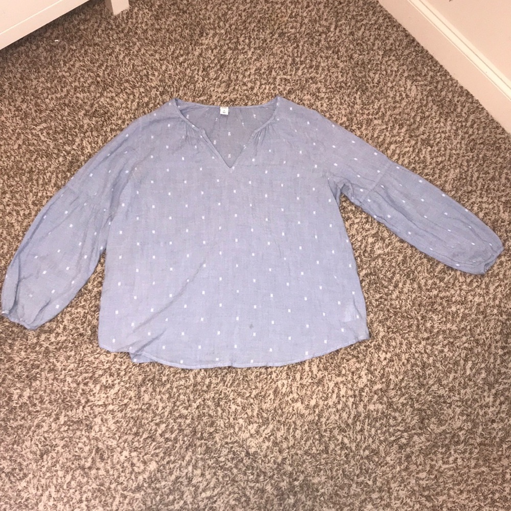 Old navy linen blue and white long sleeve top